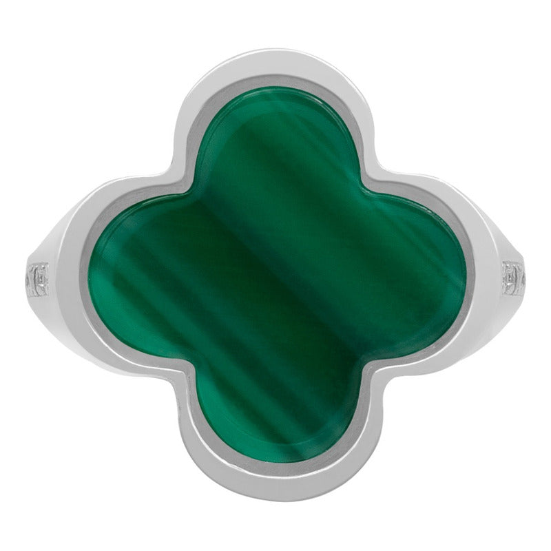 Anillo Grande Hombre Mujer Trebol Esmaltado Resina Plata 925 Verde 8