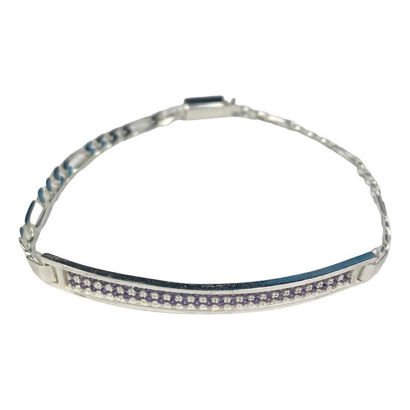 Pulsera Esclava Moderna De Placa Con Zirconias En Plata 925