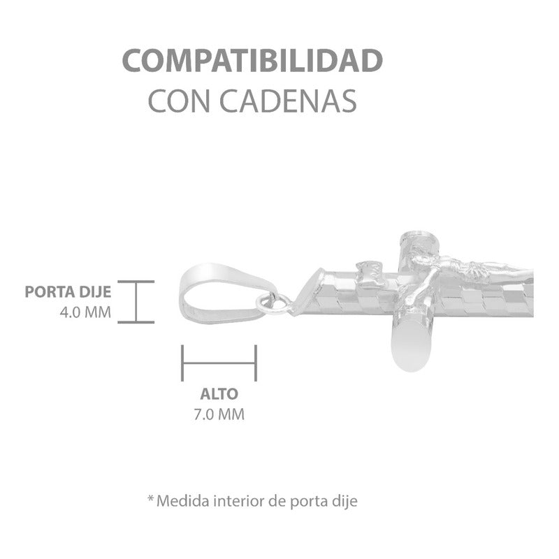 Dije Cruz Tubular Diamantado Ajedrez Cristo Plata 925 4.5 Cm Plateado