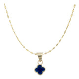 Collar Chico Trebol Esmaltado Flor Corridos Oro 10k + Cadena