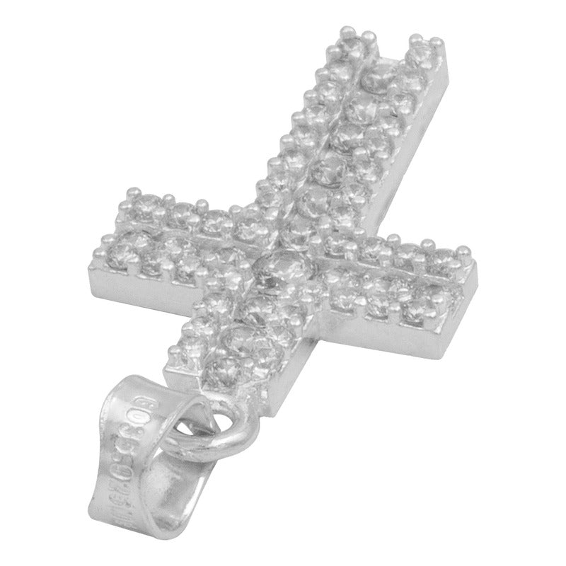 Dije Cruz Chica Zirconias Dobles Unisex Plata 925 2.6 Cm