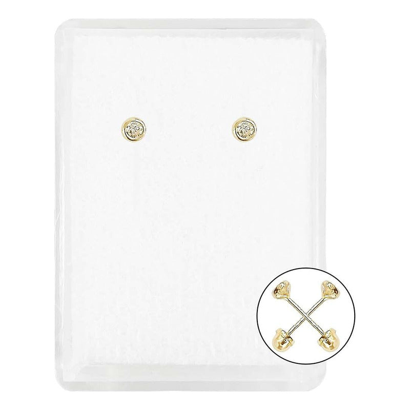 Aretes Broquel Bicel Zirconia Amor Mujer Regalo 2 Mm Oro 10k