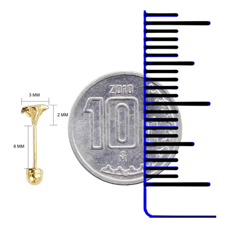 Broquel Bicel Estrellas Diamantadas Zirconia 3x3 Mm Oro 10k