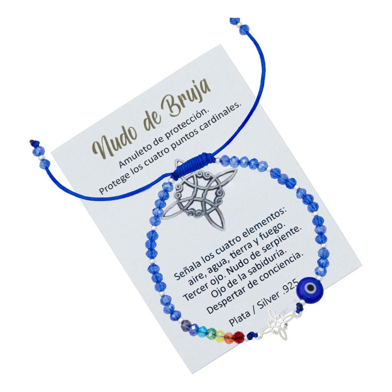 Pulsera Ajustable Nudo Bruja 7 Chakaras Ojo Turco Plata 925