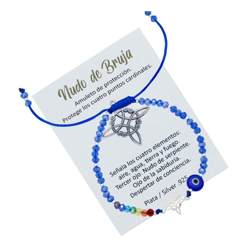Pulsera Ajustable Nudo Bruja 7 Chakaras Ojo Turco Plata 925