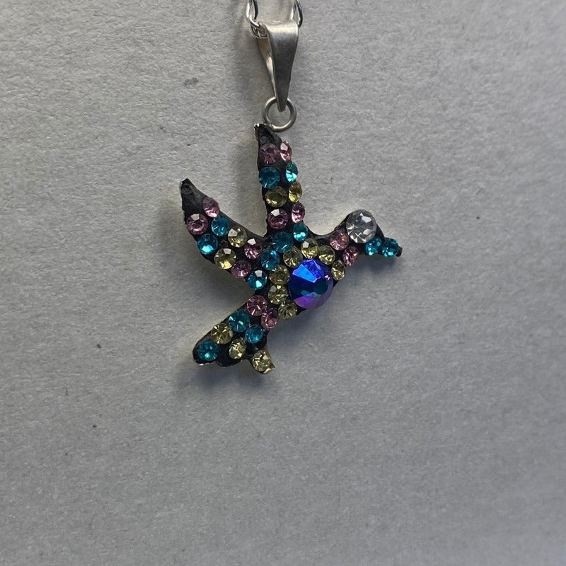 Dijes Colibrí Zirconias Plata Solida 925 + Cadena Plata 925