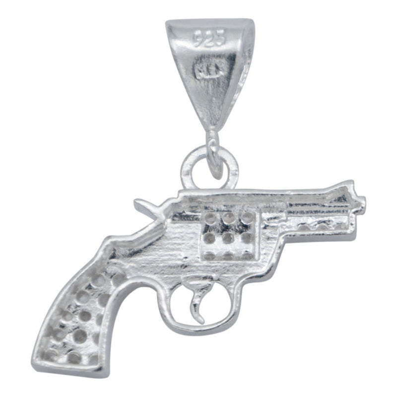 Dije Pistola Chica Revolver Zirconias Belico Plata 925 Blanco