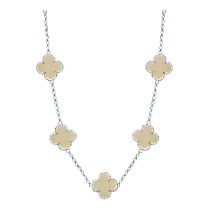 Cadena Con Dijes Trebol Esmaltado Corridos Plata 925 65 Cm