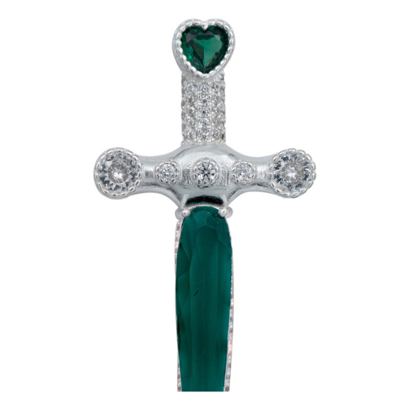 Dije Grande Espada San Miguel Corazón Zirconias Plata 925