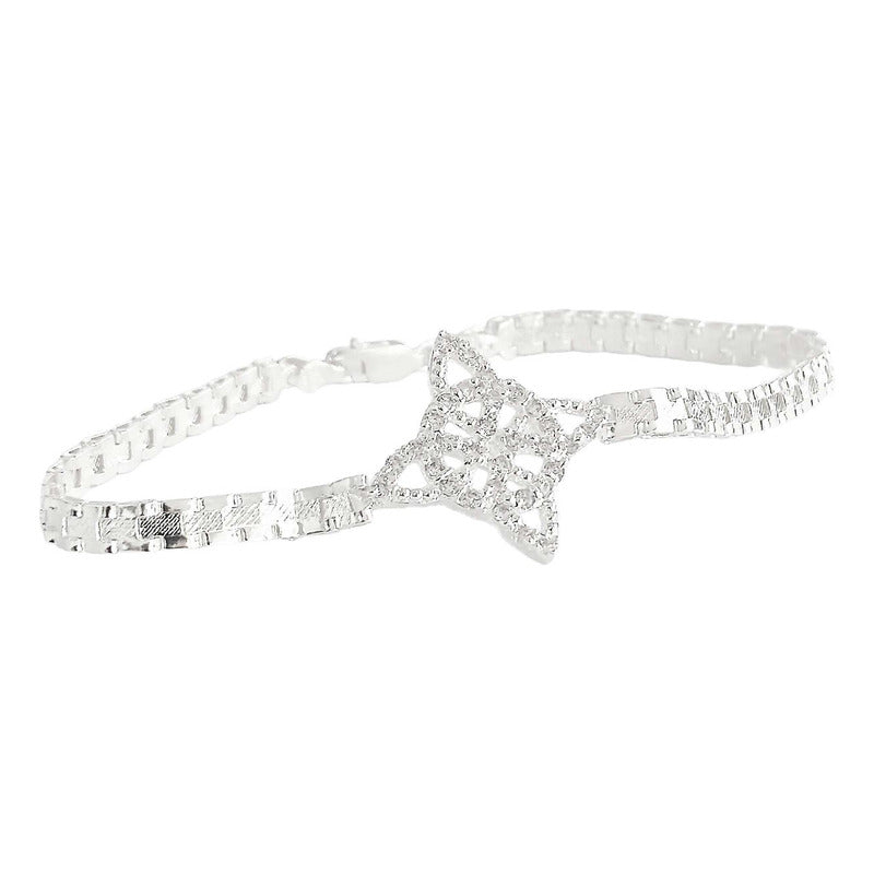 Pulsera Nudo De Bruja Diamantado Zirconias Plata S925 Plateado 6 Cm 20 Cm