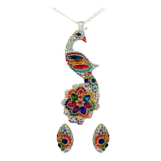 Juego Gigante Completo Artesanal Pavo Real Piedras Plata 925