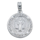 Dije Medalla Chica San Benito Doble Vista Zirconias Plata925