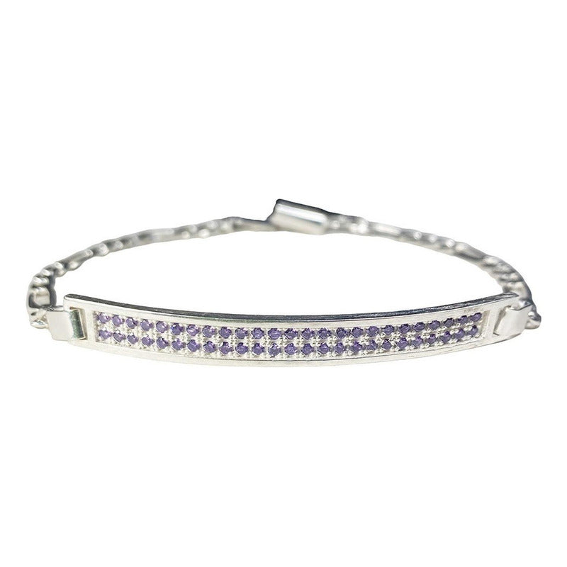 Pulsera Esclava Moderna De Placa Con Zirconias En Plata 925