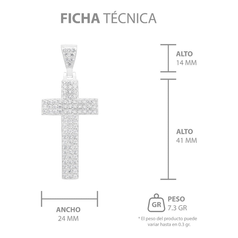 Dije Cruz Grande Zirconias Hombre Regalo Plata 925 5.7 Cm Blanco