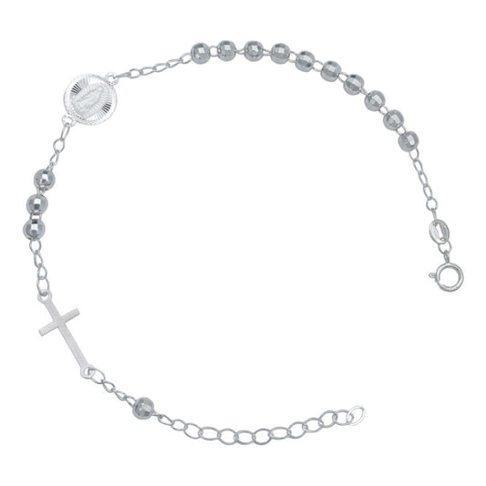 Pulsera Ajustable Mist Cruz Virgen Bola Diamantada Platas925 Plateado 6 Cm 21 Cm