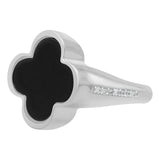 Anillo Grande Hombre Mujer Trebol Esmaltado Resina Plata 925 Negro 10
