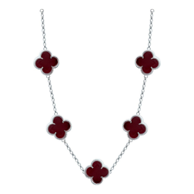 Cadena Con Dijes Trebol Esmaltado Corridos Plata 925 65 Cm