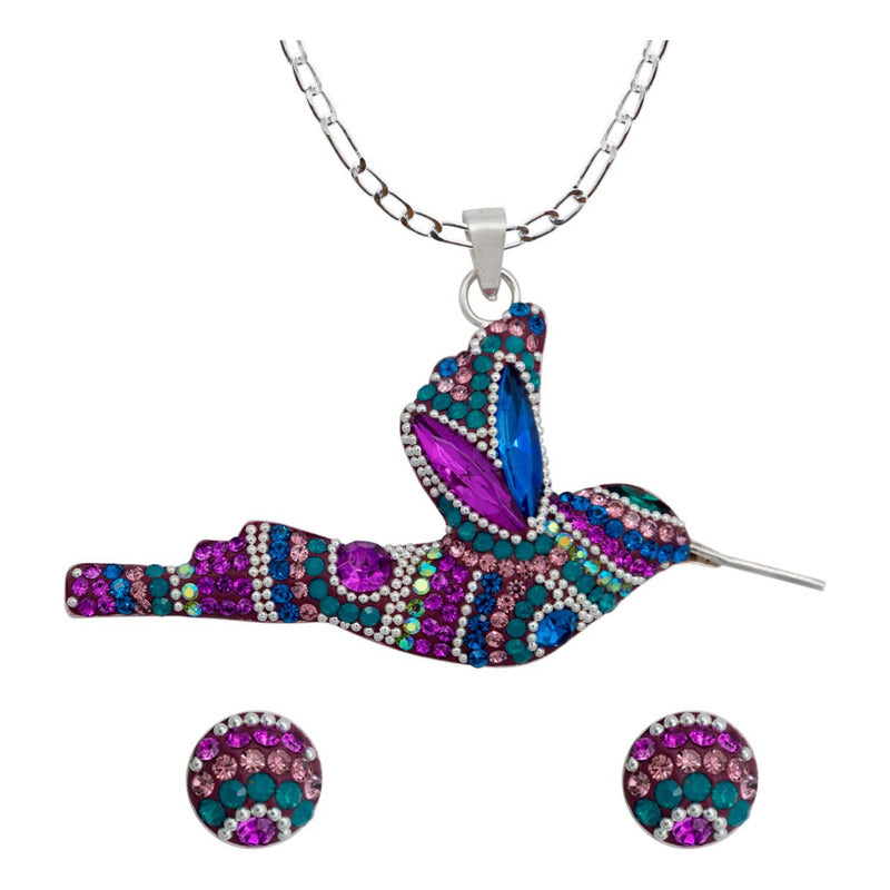 Colibri Dije Aretes Cadena Piedras Conjunto Grande Plata 925