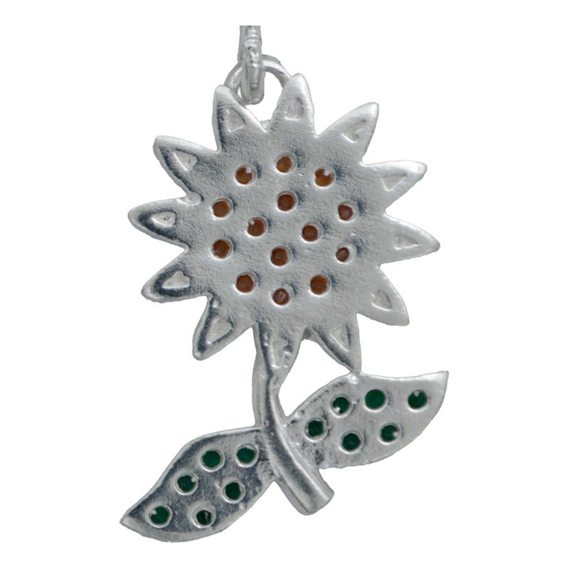 Dije Flor Primavera Zirconia Mujer Con Cadena Plata 925