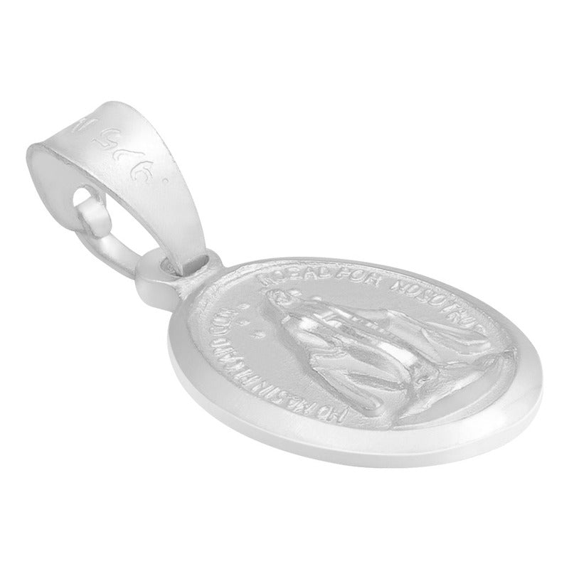 Dije Mini Medalla Bautizo Virgen Milagrosa Mate Plata 925 Plateado