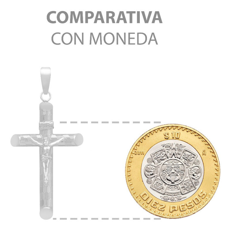 Dije Cruz Tubular Diamantado Ajedrez Cristo Plata 925 4.5 Cm Plateado