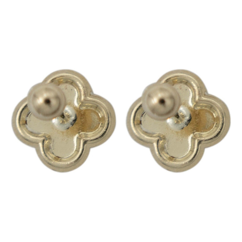 Broquel Trebol Zirconias Flor Corridos Tumbados Oro 10k 8 Mm