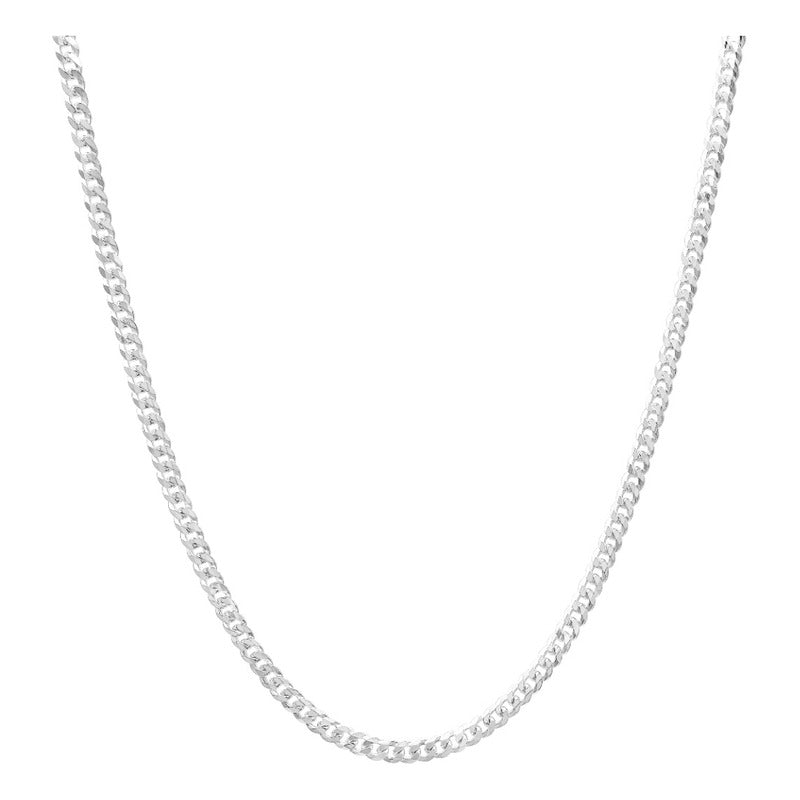 Cadena Cubana Cerrada Lisa Hombre Mujer Plata 925 50cm X 4mm Plateado