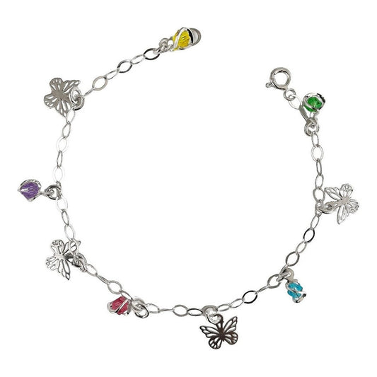 Pulsera Ajustable Mariposas Primavera Verano Plata Ley 925