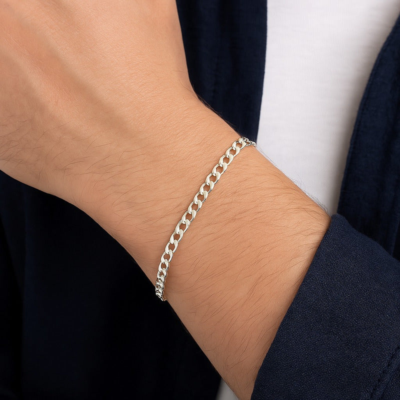 Pulsera Esclava Hombre Mujer Cubana Barbada Plata .925 4 Mm Plateado 6 Cm 21 Cm