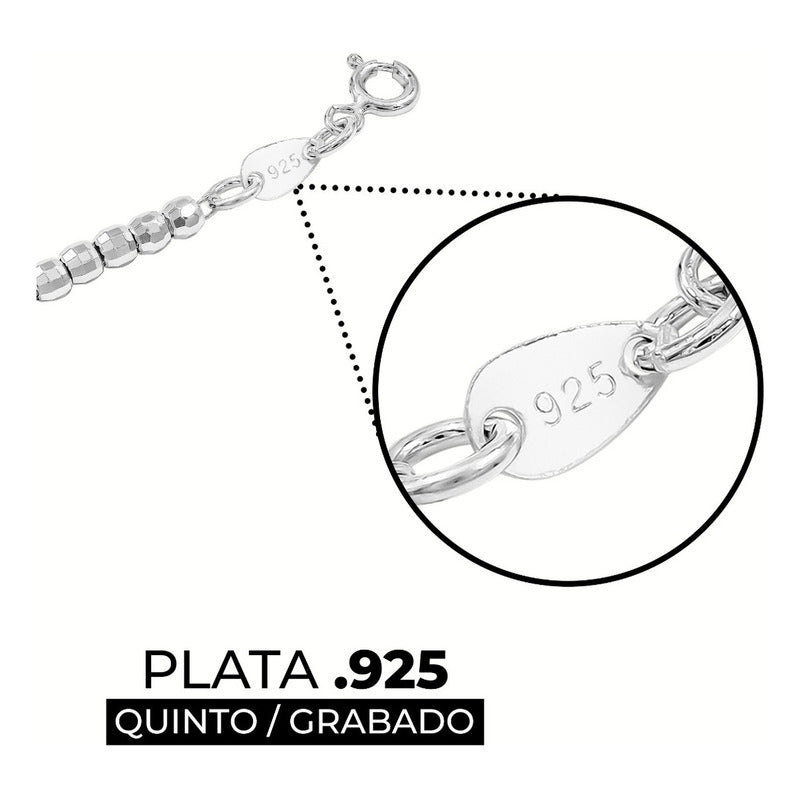 Pulsera Plata 925 Nudo De Bruja Bolitas Facetadas 4mm Plateado 18 Cm