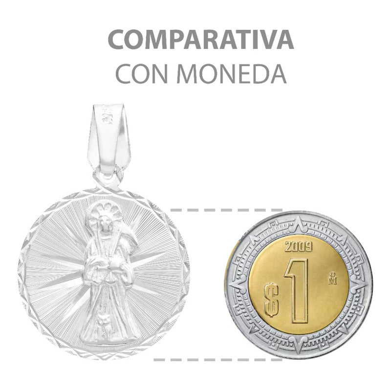 Dije Medalla Diamantada Santa Muerte Lisa Plata 925 2.5 Cm Plateado