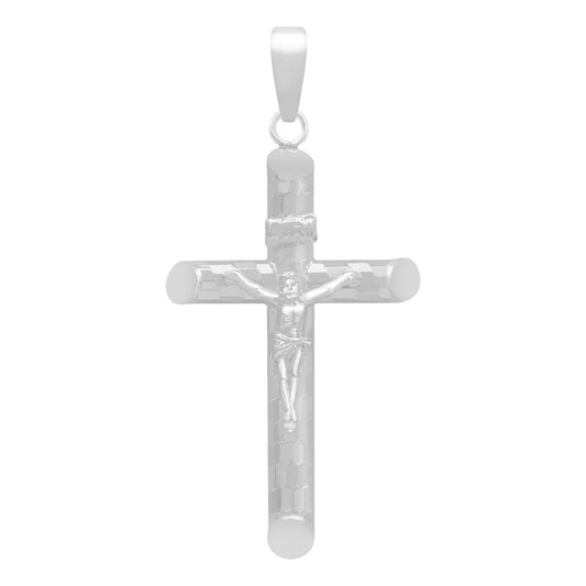 Dije Cruz Tubular Diamantado Ajedrez Cristo Plata 925 4.5 Cm Plateado
