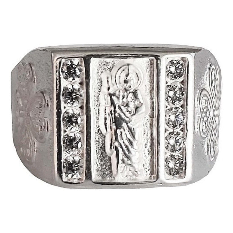 Anillo De Cuadro San Judas Tadeo Con Zirconias Plata Ley 925