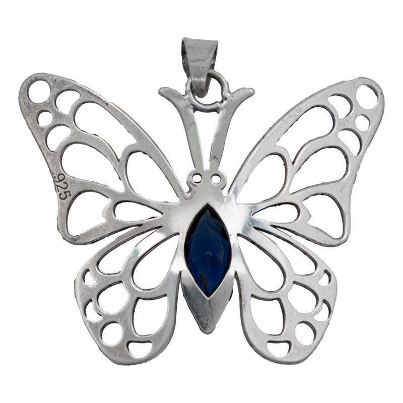 Dije Mariposa Grande Zirconia Con Cadena Reglo Plata 925
