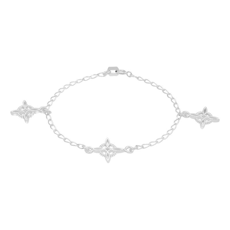 Pulsera Nudo De Bruja Colgantes Conector Liso Plata 925 Plateado 18 Cm