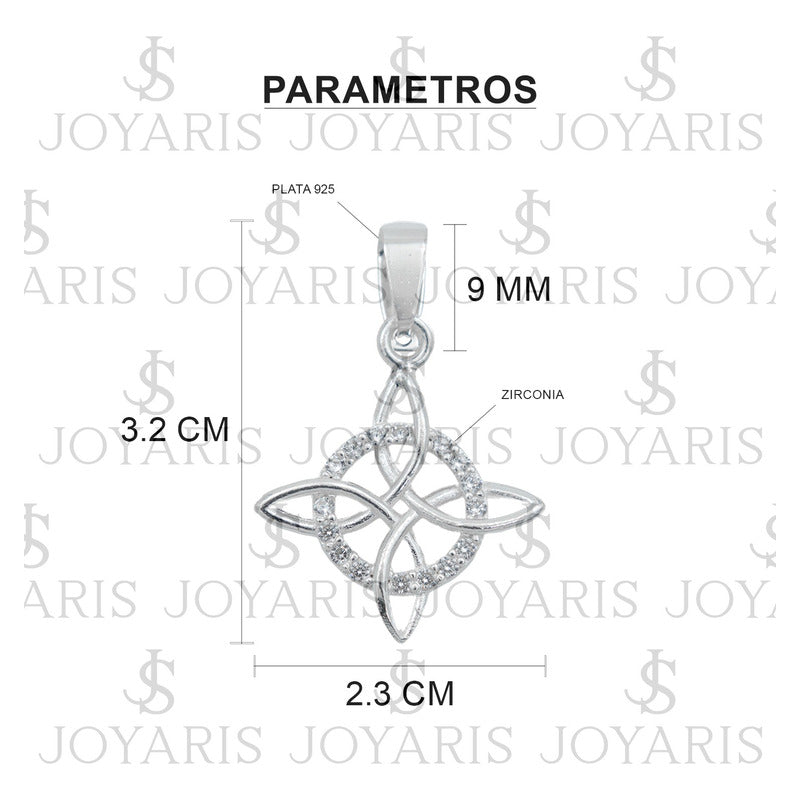 Dije Nudo Bruja Plata Solida 925 + Cadena 45 Cm Plata S925