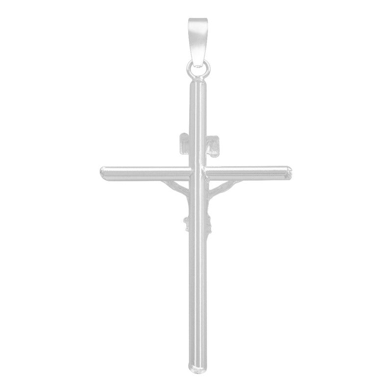 Dije Cruz Tubo Tubular Lisa Cristo Hombre Plata 925 5.2 Cm Plateado