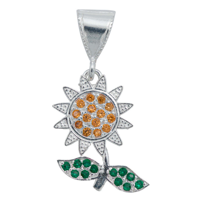 Dije Flor Primavera Zirconia Mujer Con Cadena Plata 925