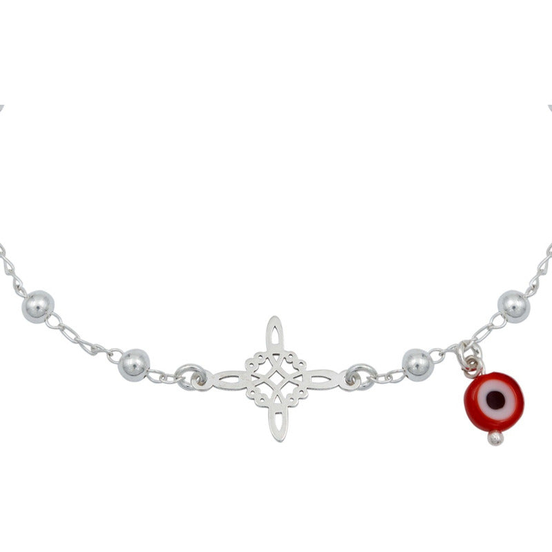 Pulsera Ajustable Nudo De Bruja Ojo Turco Bolitas Plata 925