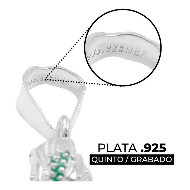 Dije Medalla Virgen Guadalupe Con Zirconias Plata 925 6 Cm Verde