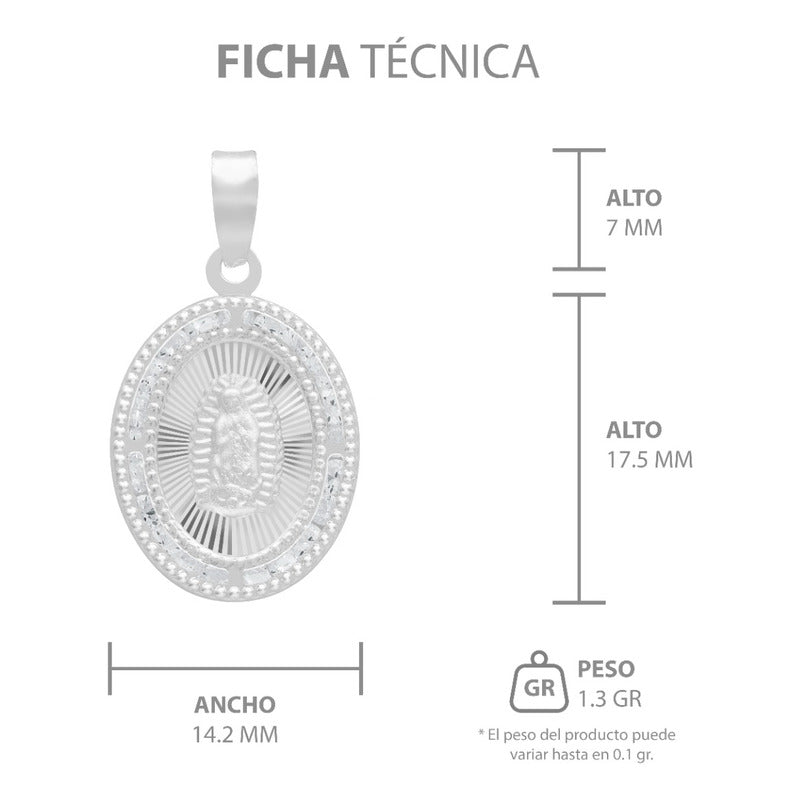 Dije Medalla Oval Virgen Guadalupe Zirconias Plata 925 1.6cm Blanco