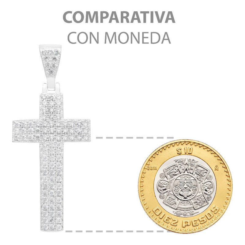 Dije Cruz Grande Zirconias Hombre Regalo Plata 925 5.7 Cm Blanco