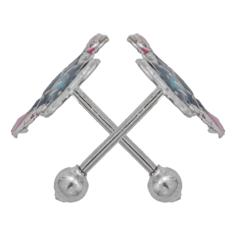 Aretes Broquel Extraterrestre Niña Mujer Bolita Plata .925