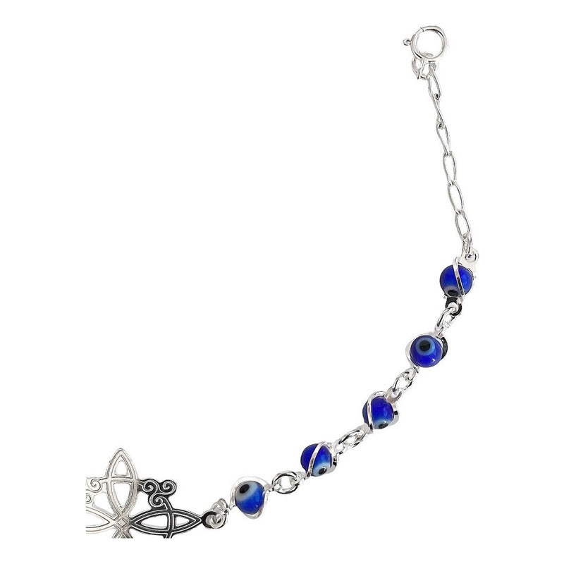 Pulsera Ajustable Nudo De Bruja A Laser Ojo Turco Plata 925