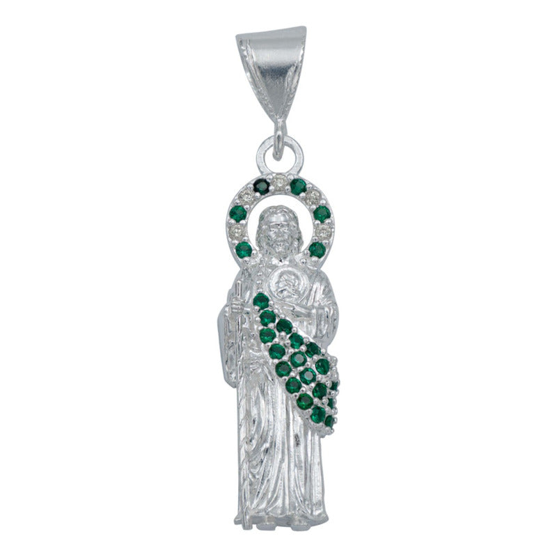 Dijes San Judas Tadeo Zirconias Hombre Mujer Plata 925 Verde