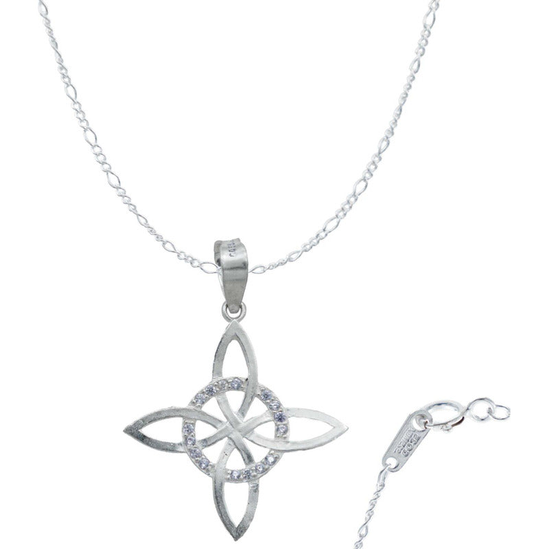 Collar Nudo De Bruja Celta Plano Zirconias Plata Ley S925