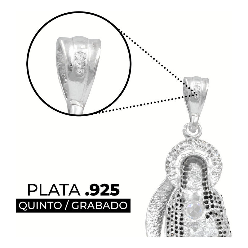 Dije Medalla Grande Santa Muerte Zirconias Plata 925 7.7 Cm - Negro