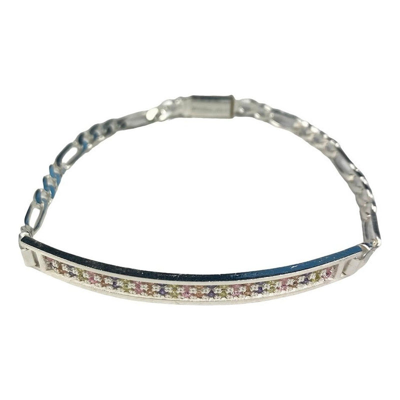 Pulsera Esclava Moderna De Placa Con Zirconias En Plata 925