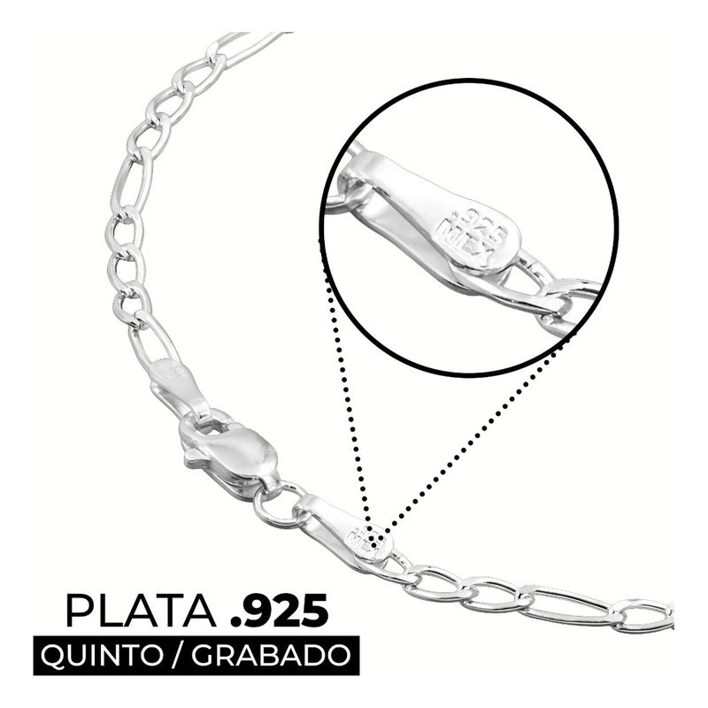 Pulsera Fígaro 3x1 Clásica Plata 925 Mujer Regalo 2 Mm Plateado 16 Cm