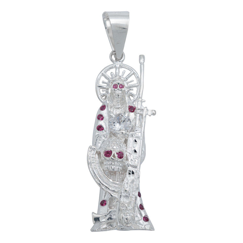 Dije Santa Muerte Rifle Calavera Zirconias Plata Ley 925